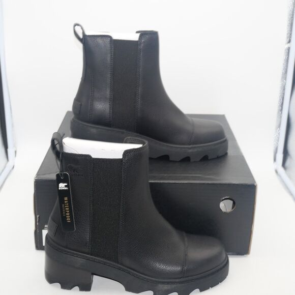 NEW Sorel Joan Now Chelsea Women's 8.5 Waterproof Boots Booties Black Leather - Picture 1 of 9